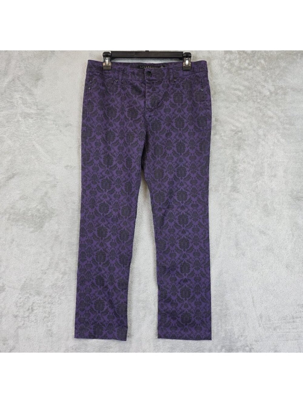 Liverpool Straight Jeans Womens 10 Purple Plum Floral Print Stretch Let It Be